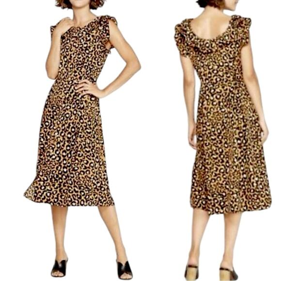 Who What Wear Midi Dress Ruffle Collar Yellow Leopard Women’s Plus Size XXL - Picture 1 of 13